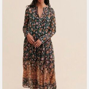 Free People Black Floral Long Sleeve Dress